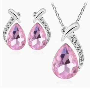Exquisite 925 Sterling Silver Teardrop Necklace & Matching Earrings Jewelry Set